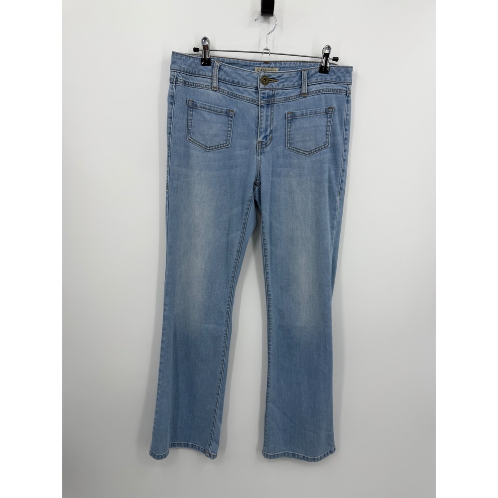 Cabi 223R Malibu Flare Jeans Womens 8 Light Wash Blue Front‎ Patch Pocket Denim
